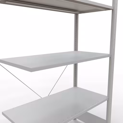 Produktbild Nr 13 des Artikels Anbauregal, Fachbodenregal Stecksystem MULTIplus85, 2000 x 1000 x 500 mm (HxBxT), 5 Fachböden, Kreuzstrebe, RAL 7035 lichtgrau Abbildung Nr 13 des Artikels Anbauregal, Fachbodenregal Stecksystem MULTIplus85, 2000 x 1000 x 500 mm (HxBxT), 5 Fachböden, Kreuzstrebe, RAL 7035 lichtgrau aus der Produktgruppe Stecksystem von der Marke Schulte Lagertechnik