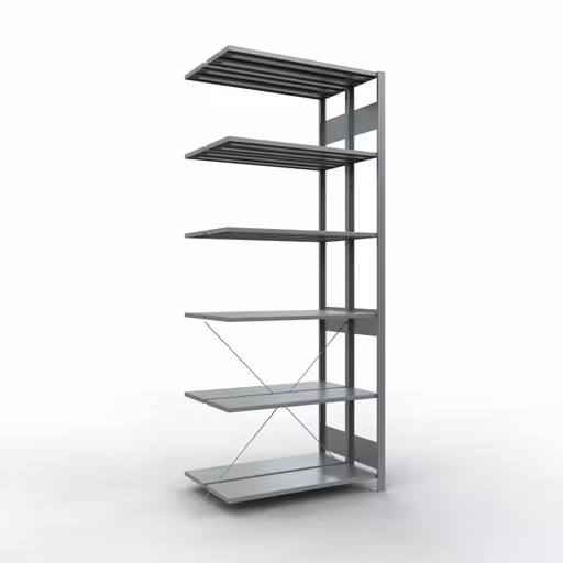 Abbildung Nr 14 des Artikels Anbauregal, Doppelregal, Fachbodenregal Stecksystem MULTIplus150, 2500 x 1000 x (2x300) mm (HxBxT), 2x6 Fachböden, Kreuzstrebe, verzinkt aus der Produktgruppe Fachbodenregale von der Marke Schulte Lagertechnik