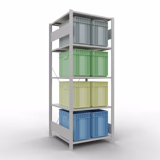 Produktbild Nr.15 des Artikels Grundregal, Fachbodenregal Stecksystem MULTIplus150, 2000 x 750 x 800 mm (HxBxT), 5 Fachböden, Kreuzstrebe, RAL 7035 lichtgrau aus der Produktreihe Stecksystem von der Marke Schulte Lagertechnik