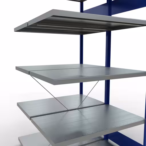 Abbildung Nr 10 des Artikels Anbauregal, Doppelregal, Fachbodenregal Stecksystem MULTIplus250, 2000 x 1000 x (2x600) mm (HxBxT), 2x5 Fachböden, Kreuzstrebe, RAL 5010 enzianblau aus der Produktgruppe Fachbodenregale von der Marke Schulte Lagertechnik
