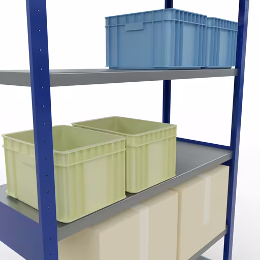 Abbildung Nr 12 des Artikels Grundregal, Fachbodenregal Stecksystem MULTIplus250, 2500 x 1300 x 500 mm (HxBxT), 6 Fachböden, Kreuzstrebe, RAL 5010 enzianblau/verzinkt aus der Produktgruppe Stecksystem von der Marke Schulte Lagertechnik