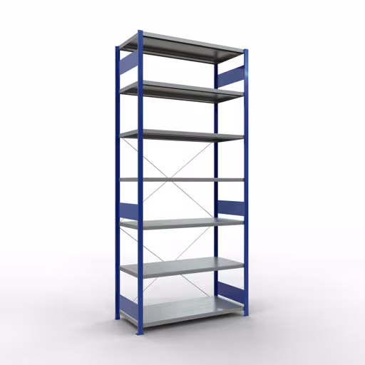 Abbildung Nr 14 des Artikels Grundregal, Fachbodenregal Stecksystem MULTIplus250, 3000 x 1300 x 600 mm (HxBxT), 7 Fachböden, Kreuzstrebe, RAL 5010 enzianblau/verzinkt aus der Produktgruppe Stecksystem von der Marke Schulte Lagertechnik