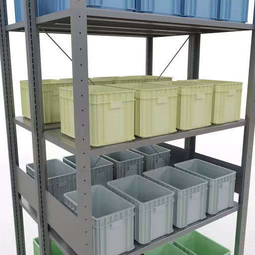 Produktbild Nr 12 des Artikels Grundregal, Doppelregal, Fachbodenregal Stecksystem MULTIplus150, 3000 x 1000 x (2x800) mm (HxBxT), 2x7 Fachböden, Kreuzstrebe, verzinkt Abbildung Nr 12 des Artikels Grundregal, Doppelregal, Fachbodenregal Stecksystem MULTIplus150, 3000 x 1000 x (2x800) mm (HxBxT), 2x7 Fachböden, Kreuzstrebe, verzinkt aus der Produktgruppe Fachbodenregale von der Marke Schulte Lagertechnik