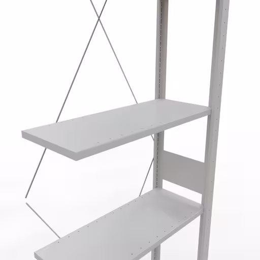 Andere Ansicht des Artikels Anbauregal, Fachbodenregal Stecksystem MULTIplus150, 3000 x 750 x 300 mm (HxBxT), 7 Fachböden, Kreuzstrebe, RAL 7035 lichtgrau Andere Ansicht des Artikels Anbauregal, Fachbodenregal Stecksystem MULTIplus150, 3000 x 750 x 300 mm (HxBxT), 7 Fachböden, Kreuzstrebe, RAL 7035 lichtgrau aus der Kategorie Stecksystem