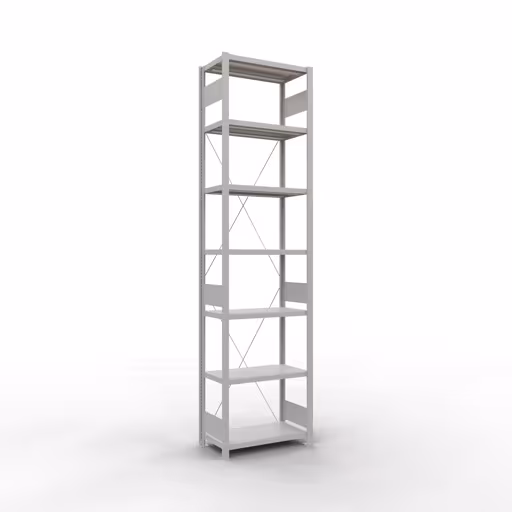 Grundregal, Fachbodenregal Stecksystem MULTIplus250, 3000 x 750 x 400 mm (HxBxT), 7 Fachböden, Kreuzstrebe, RAL 7035 lichtgrau von der Marke Schulte Lagertechnik Grundregal, Fachbodenregal Stecksystem MULTIplus250, 3000 x 750 x 400 mm (HxBxT), 7 Fachböden, Kreuzstrebe, RAL 7035 lichtgrau aus der Kategorie Grundregal mit der Artikelnummer 32842-75