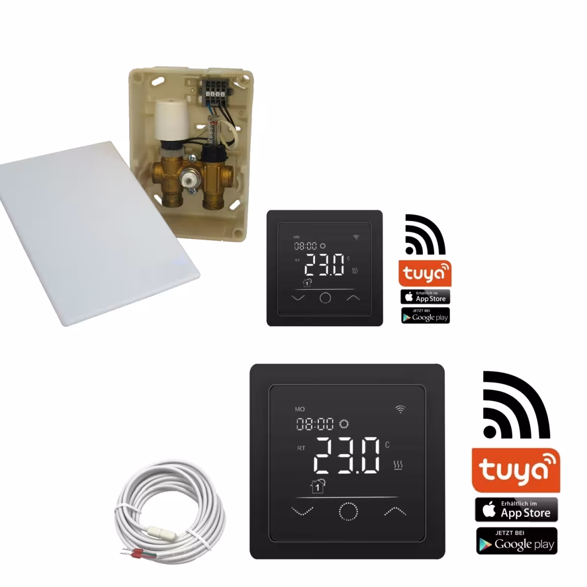 HoWaTech Duo Hybrid Warmwasser Elektro Fußbodenheizung | Regelset WLAN Touch (schwarz) von der Marke HoWaTech aus der Produktreihe Fußbodenheizung