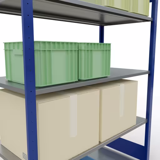 Produktbild Nr.15 des Artikels Grundregal, Fachbodenregal Stecksystem MULTIplus150, 2000 x 1300 x 600 mm (HxBxT), 5 Fachböden, Kreuzstrebe, RAL 5010 enzianblau/verzinkt aus der Produktreihe Stecksystem von der Marke Schulte Lagertechnik