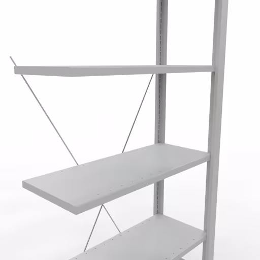 Anbauregal, Büro-Fachbodenregal Stecksystem MULTIplus85, 2000 x 750 x 300 mm (HxBxT), 6 Fachböden, Kreuzstrebe, ohne Anschlagleiste, lichtgrau von Schulte Lagertechnik aus der Kategorie Büroregale
