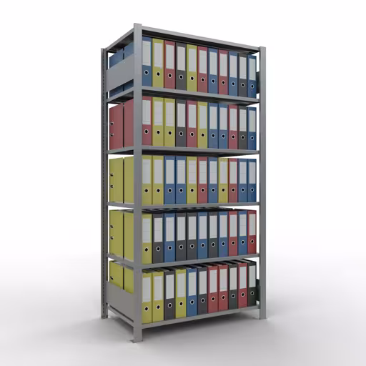 Abbildung Nr 12 des Artikels Grundregal, Büro-Fachbodenregal Stecksystem MULTIplus150, 2000 x 1000 x 600 mm (HxBxT), 6 Fachböden, Längenriegel, verzinkt, ohne Mittelanschlag aus der Produktgruppe Büroregale von der Marke Schulte Lagertechnik