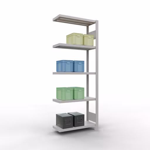 Anbauregal, Fachbodenregal Stecksystem MULTIplus250, 2000 x 750 x 300 mm (HxBxT), 5 Fachböden, Längenriegel, RAL 7035 lichtgrau von der Marke Schulte Lagertechnik aus der Produktreihe Stecksystem