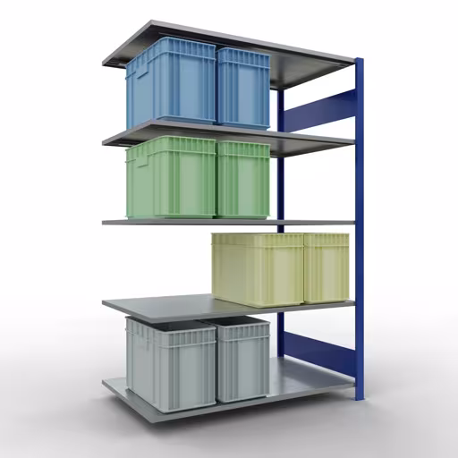 Zusatzbild des Artikels Anbauregal, Fachbodenregal Stecksystem MULTIplus150, 2000 x 1300 x 800 mm (HxBxT), 5 Fachböden, Längenriegel, RAL 5010 enzianblau/verzinkt Zusatzbild des Artikels Anbauregal, Fachbodenregal Stecksystem MULTIplus150, 2000 x 1300 x 800 mm (HxBxT), 5 Fachböden, Längenriegel, RAL 5010 enzianblau/verzinkt aus Anbauregal