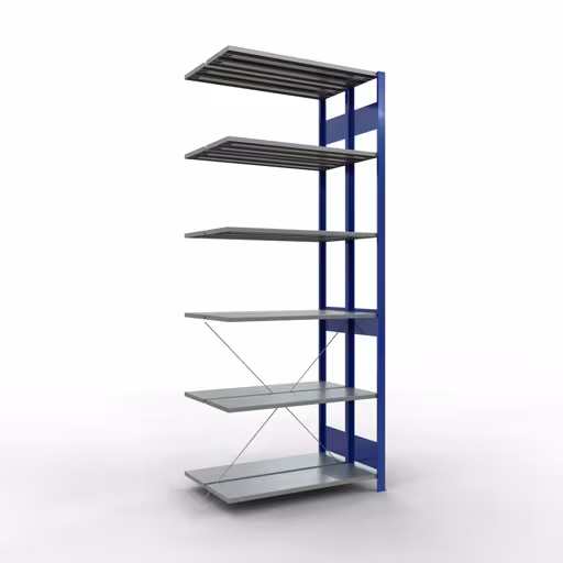 Anbauregal, Doppelregal, Fachbodenregal Stecksystem MULTIplus150, 2500 x 1000 x (2x300) mm (HxBxT), 2x6 Fachböden, Kreuzstrebe, RAL 5010 enzianblau von der Marke Schulte Lagertechnik Anbauregal, Doppelregal, Fachbodenregal Stecksystem MULTIplus150, 2500 x 1000 x (2x300) mm (HxBxT), 2x6 Fachböden, Kreuzstrebe, RAL 5010 enzianblau aus der Kategorie Doppelregale mit der Artikelnummer 32736-B