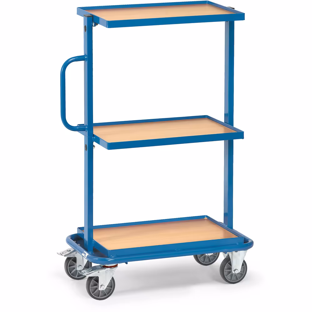 Beistellwagen 32901 - mit Böden pulverbeschichtet, blau RAL 5007, 3 Holzwerkstoffplatten, Rand 13 mm hoch von Fetra mit der Artikelnr. 32901