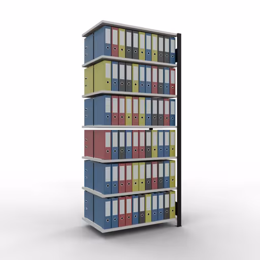 Abbildung Nr 8 des Artikels Anbauregal, Büro-Fachbodenregal Stecksystem MULTIplus150, 2300 x 1000 x 600 mm (HxBxT), 7 Fachböden, Längenriegel, ohne Mittelanschlag, schwarz/lichtgrau aus der Produktgruppe Büroregale von der Marke Schulte Lagertechnik
