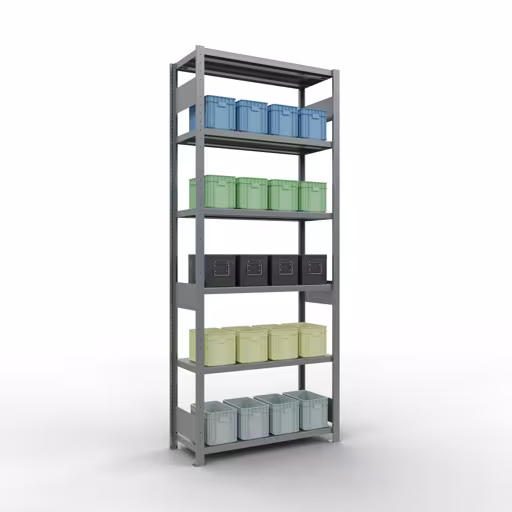 Weitere Ansicht des Artikels Grundregal, Fachbodenregal Stecksystem MULTIplus250, 2500 x 1000 x 400 mm (HxBxT), 6 Fachböden, Längenriegel, verzinkt Weitere Ansicht des Artikels Grundregal, Fachbodenregal Stecksystem MULTIplus250, 2500 x 1000 x 400 mm (HxBxT), 6 Fachböden, Längenriegel, verzinkt aus der Kategorie Stecksystem