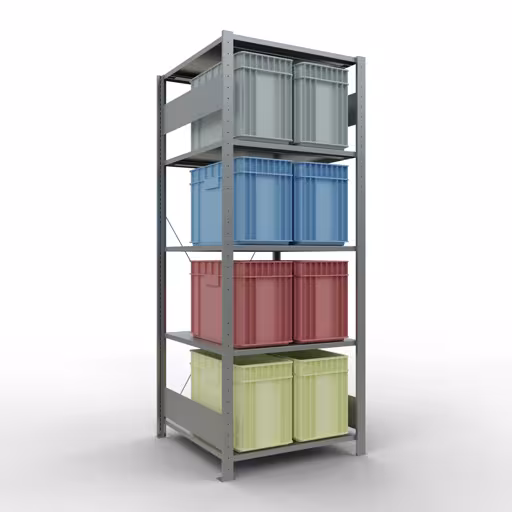 Zusatzbild des Artikels Grundregal, Fachbodenregal Stecksystem MULTIplus150, 2000 x 750 x 800 mm (HxBxT), 5 Fachböden, Kreuzstrebe, verzinkt Zusatzbild des Artikels Grundregal, Fachbodenregal Stecksystem MULTIplus150, 2000 x 750 x 800 mm (HxBxT), 5 Fachböden, Kreuzstrebe, verzinkt aus Grundregal