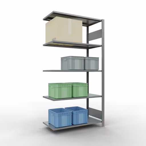 Abbildung Nr 13 des Artikels Anbauregal, Fachbodenregal Stecksystem MULTIplus85, 2000 x 1000 x 500 mm (HxBxT), 5 Fachböden, Längenriegel, verzinkt aus der Produktgruppe Stecksystem von der Marke Schulte Lagertechnik