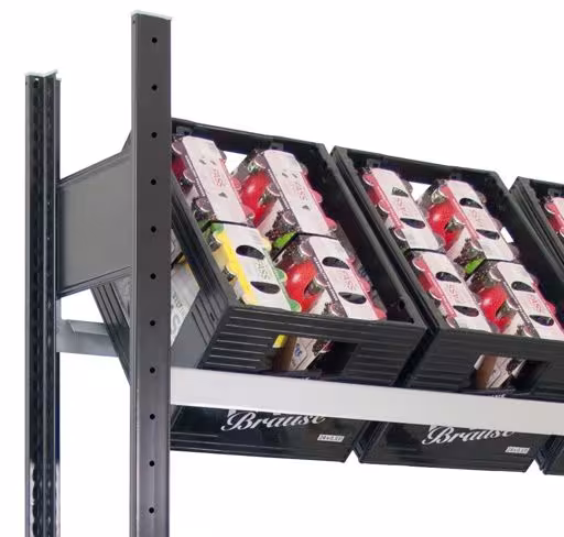 Produktbild Nr 11 des Artikels Anbauregal, Getränkekistenregal 1800 x 1.300 x 300 mm (HxBxT), schwarz/silber, 3 Ebenen für 12 Getränkekisten Abbildung Nr 11 des Artikels Anbauregal, Getränkekistenregal 1800 x 1.300 x 300 mm (HxBxT), schwarz/silber, 3 Ebenen für 12 Getränkekisten aus der Produktgruppe Fachbodenregale von der Marke Schulte Lagertechnik