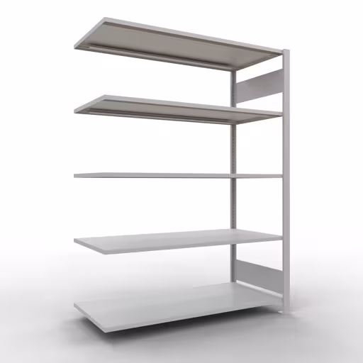 Anbauregal, Büro-Fachbodenregal Stecksystem MULTIplus150, 1800 x 1300 x 600 mm (HxBxT), 5 Fachböden, Längenriegel, ohne Mittelanschlag, lichtgrau aus der Kategorie Stecksystem mit der Artikelnummer 36059