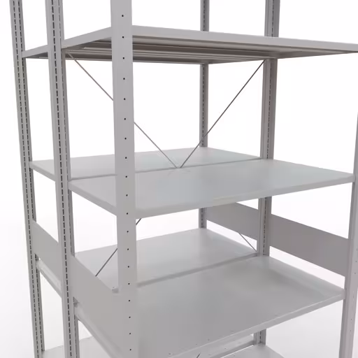 Weitere Ansicht des Artikels Grundregal, Doppelregal, Fachbodenregal Stecksystem MULTIplus150, 3000 x 1000 x (2x1000) mm (HxBxT), 2x7 Fachböden, Kreuzstrebe, RAL 7035 lichtgrau aus der Kategorie Fachbodenregale