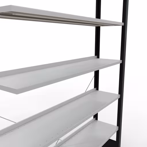 Abbildung Nr 9 des Artikels Anbauregal, Büro-Fachbodenregal Stecksystem MULTIplus85, 2300 x 1300 x 300 mm (HxBxT), 7 Fachböden, Kreuzstrebe, mit Anschlagleiste, schwarz/lichtgrau aus der Produktgruppe Büroregale von der Marke Schulte Lagertechnik