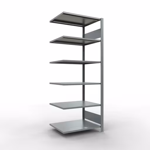Anbauregal, Büro-Fachbodenregal Stecksystem MULTIplus150, 2000 x 750 x 600 mm (HxBxT), 6 Fachböden, Längenriegel, verzinkt, ohne Mittelanschlag aus der Kategorie Stecksystem mit der Artikelnummer 17763