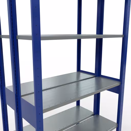 Zusatzbild des Artikels Grundregal, Doppelregal, Fachbodenregal Stecksystem MULTIplus150, 2500 x 1000 x (2x300) mm (HxBxT), 2x6 Fachböden, Längenriegel, RAL 5010 enzianblau Zusatzbild des Artikels Grundregal, Doppelregal, Fachbodenregal Stecksystem MULTIplus150, 2500 x 1000 x (2x300) mm (HxBxT), 2x6 Fachböden, Längenriegel, RAL 5010 enzianblau aus Doppelregale