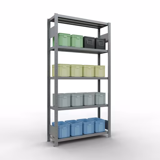 Grundregal, Fachbodenregal Stecksystem MULTIplus330, 2000 x 1000 x 300 mm (HxBxT), 5 Fachböden, Längenriegel, verzinkt von der Marke Schulte Lagertechnik aus der Produktreihe Stecksystem