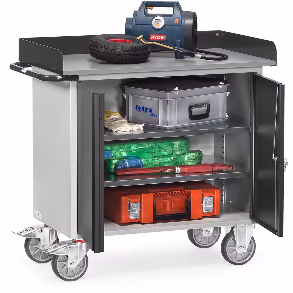 Werkstattwagen 12456-7016 Stahlblech-Konstruktion, pulverbeschichtet, Korpus lichtgrau RAL 7035, Front anthrazitgrau RAL 7016 mit der Artikelnr. 12456-7016 Werkstattwagen 12456-7016 Stahlblech-Konstruktion, pulverbeschichtet, Korpus lichtgrau RAL 7035, Front anthrazitgrau RAL 7016 von Fetra aus der Kategorie Transportsysteme