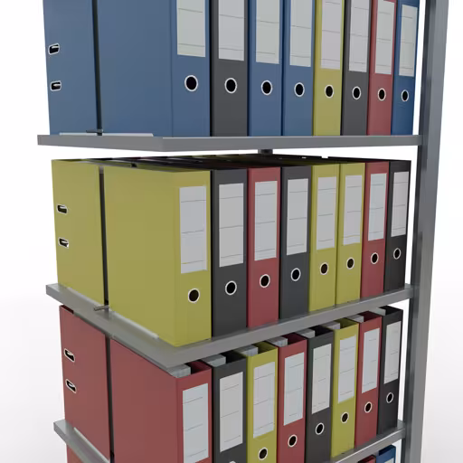 Zusatzbild des Artikels Anbauregal, Büro-Fachbodenregal Stecksystem MULTIplus150, 2000 x 750 x 600 mm (HxBxT), 6 Fachböden, Längenriegel, verzinkt, mit Mittelanschlag aus Stecksystem