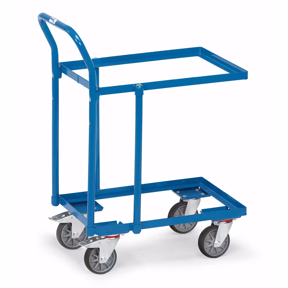Etagenroller mit Rohrschiebebügel Etagen-Roller mit 2 Plattformen und Rohrschiebebügel, pulverbeschichtet blau RAL 5007 aus der Kategorie Roller mit der Artikelnummer 135600