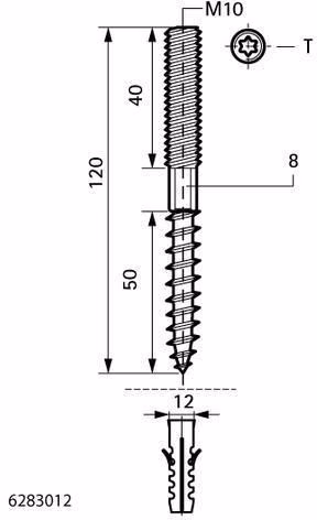 Technische Zeichnung 4065011 Stockschraube Typ 626 elektrolytisch verzinkt M 10 x 120 mm WALRAVEN