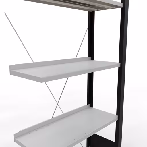 Abbildung Nr 13 des Artikels Anbauregal, Büro-Fachbodenregal Stecksystem MULTIplus85, 1800 x 750 x 300 mm (HxBxT), 5 Fachböden, Kreuzstrebe, mit Anschlagleiste, schwarz/lichtgrau aus der Produktgruppe Büroregale von der Marke Schulte Lagertechnik