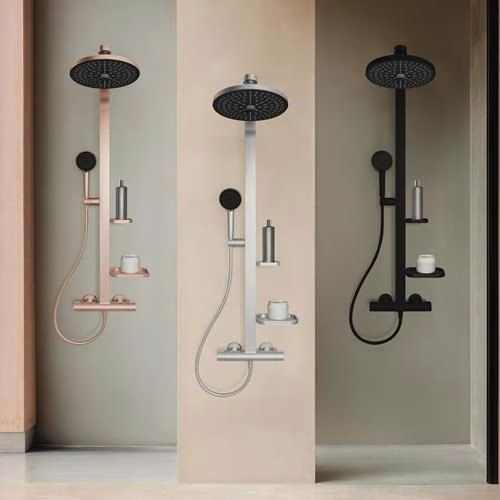 Ideal Standard Duschsystem CerathermAlu+ mit Brausethermostat, 2 Ablagen, 2-funktioniger Handbrause und 2-funktioniger Kopfbrause Silver