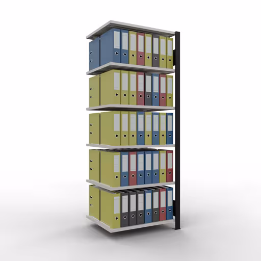 Anbauregal, Büro-Fachbodenregal Stecksystem MULTIplus150, 2000 x 750 x 600 mm (HxBxT), 6 Fachböden, Längenriegel, ohne Mittelanschlag, schwarz/lichtgrau von der Marke Schulte Lagertechnik aus der Produktreihe Büroregale