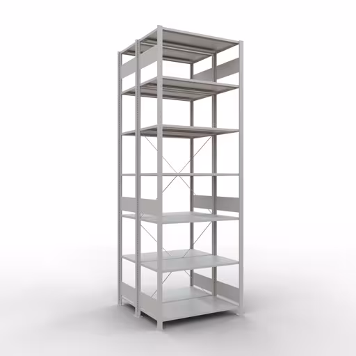 Grundregal, Doppelregal, Fachbodenregal Stecksystem MULTIplus150, 3000 x 1000 x (2x1000) mm (HxBxT), 2x7 Fachböden, Kreuzstrebe, RAL 7035 lichtgrau von der Marke Schulte Lagertechnik Grundregal, Doppelregal, Fachbodenregal Stecksystem MULTIplus150, 3000 x 1000 x (2x1000) mm (HxBxT), 2x7 Fachböden, Kreuzstrebe, RAL 7035 lichtgrau aus der Kategorie Doppelregale mit der Artikelnummer 32752