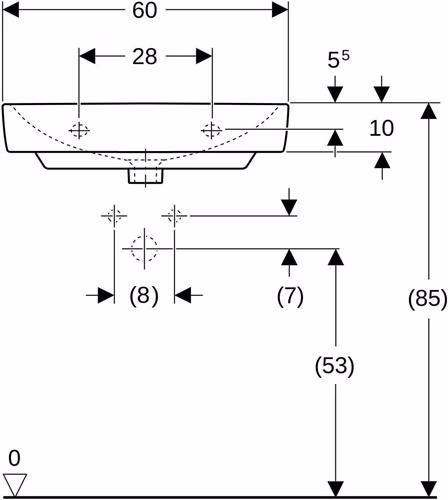 Technische Zeichnung 4063390 Waschtisch Renova 600 x 370 mm weiß weiß GEBERIT