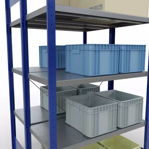 Zusatzbild des Artikels Grundregal, Doppelregal, Fachbodenregal Stecksystem MULTIplus250, 2000 x 1000 x (2x500) mm (HxBxT), 2x5 Fachböden, Kreuzstrebe, RAL 5010 enzianblau aus Doppelregale
