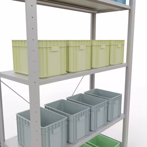 Produktbild Nr 15 des Artikels Grundregal, Fachbodenregal Stecksystem MULTIplus150, 2000 x 1000 x 400 mm (HxBxT), 5 Fachböden, Kreuzstrebe, RAL 7035 lichtgrau Abbildung Nr 15 des Artikels Grundregal, Fachbodenregal Stecksystem MULTIplus150, 2000 x 1000 x 400 mm (HxBxT), 5 Fachböden, Kreuzstrebe, RAL 7035 lichtgrau aus der Produktgruppe Stecksystem von der Marke Schulte Lagertechnik