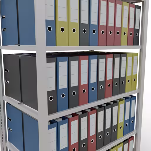 Zusatzbild des Artikels Grundregal, Büro-Fachbodenregal Stecksystem MULTIplus150, 2000 x 1000 x 600 mm (HxBxT), 6 Fachböden, Längenriegel, mit Mittelanschlag, lichtgrau aus Stecksystem