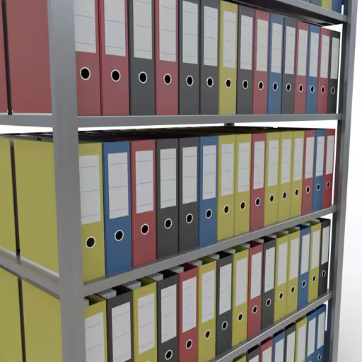 Weitere Ansicht des Artikels Grundregal, Büro-Fachbodenregal Stecksystem MULTIplus150, 2000 x 1300 x 600 mm (HxBxT), 6 Fachböden, Längenriegel, verzinkt, ohne Mittelanschlag aus der Kategorie Büroregale