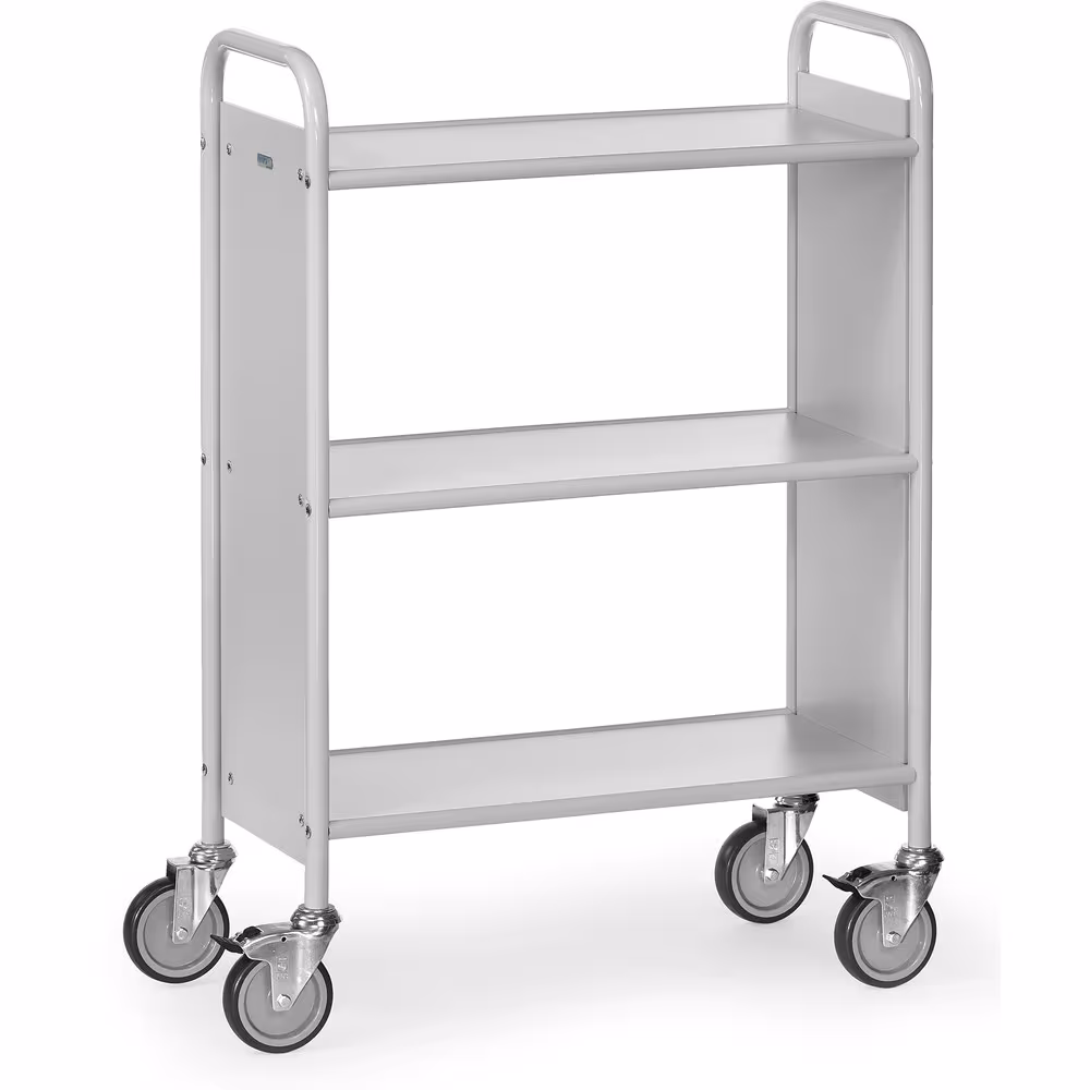 Bürowagen 4870 verschraubte Stahlrohr-Konstruktion, pulverbeschichtet in lichtgrau RAL 7035, Böden und Seitenwände aus Holzwerkstoffplatten von der Marke Fetra aus der Produktreihe Transportsysteme