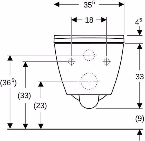 Technische Zeichnung 4062149 Geberit Smyle Set Wand-WC eckig, mit WC-Sitz Tiefspüler, Rimfree, geschlossene Form, weiß