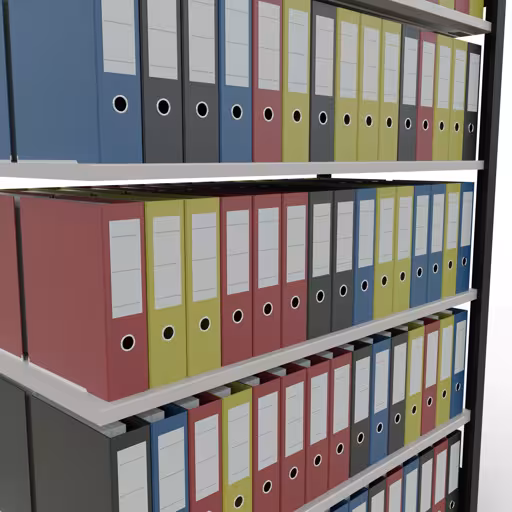 Zusatzbild des Artikels Anbauregal, Büro-Fachbodenregal Stecksystem MULTIplus150, 2000 x 1300 x 600 mm (HxBxT), 6 Fachböden, Längenriegel, ohne Mittelanschlag, schwarz/lichtgrau aus Stecksystem