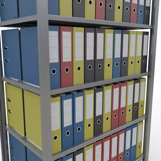 Zusatzbild des Artikels Grundregal, Büro-Fachbodenregal Stecksystem MULTIplus150, 2300 x 1000 x 600 mm (HxBxT), 7 Fachböden, Längenriegel, verzinkt, mit Mittelanschlag aus Stecksystem