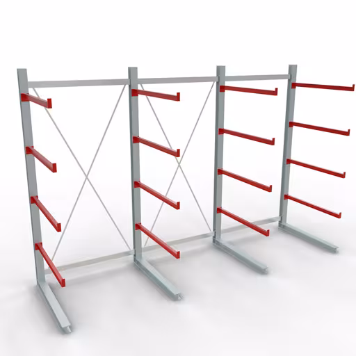Abbildung Nr 12 des Artikels K 6000 Komplettregal, einseitig, 3000 x 4500 x 1250 mm, RAL 7001 / RAL 3000, 5 Lagerebenen aus der Produktgruppe Kragarmregale von der Marke Schulte Lagertechnik