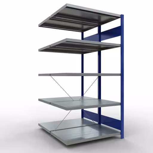 Anbauregal, Doppelregal, Fachbodenregal Stecksystem MULTIplus250, 2000 x 1000 x (2x600) mm (HxBxT), 2x5 Fachböden, Kreuzstrebe, RAL 5010 enzianblau von der Marke Schulte Lagertechnik Anbauregal, Doppelregal, Fachbodenregal Stecksystem MULTIplus250, 2000 x 1000 x (2x600) mm (HxBxT), 2x5 Fachböden, Kreuzstrebe, RAL 5010 enzianblau aus der Kategorie Doppelregale mit der Artikelnummer 32165-A-B