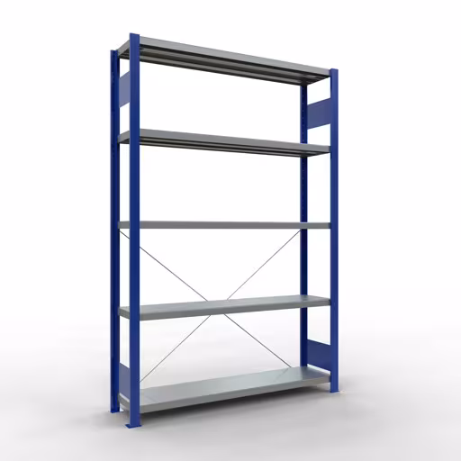 Grundregal, Fachbodenregal Stecksystem MULTIplus250, 2000 x 1300 x 300 mm (HxBxT), 5 Fachböden, Kreuzstrebe, RAL 5010 enzianblau/verzinkt von der Marke Schulte Lagertechnik Grundregal, Fachbodenregal Stecksystem MULTIplus250, 2000 x 1300 x 300 mm (HxBxT), 5 Fachböden, Kreuzstrebe, RAL 5010 enzianblau/verzinkt aus der Kategorie Grundregal mit der Artikelnummer 12930-130-B