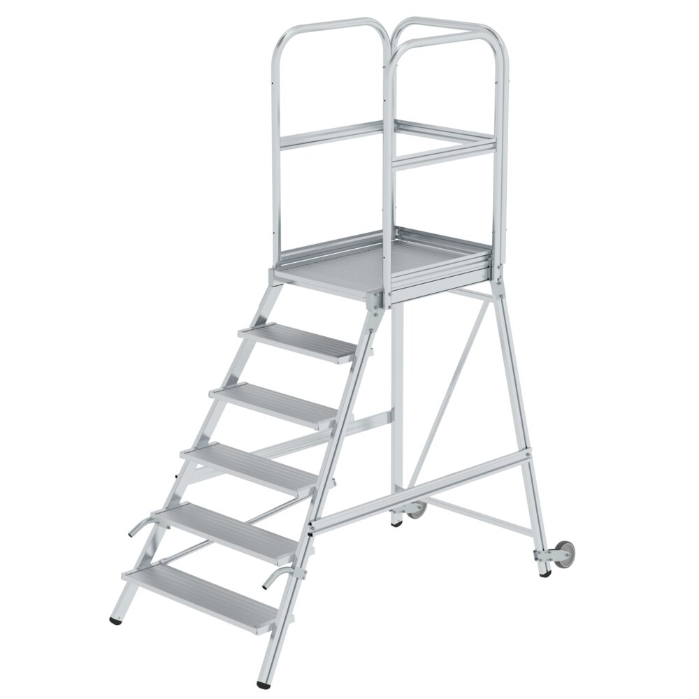 Munk Podesttreppe einseitig begehbar mit Rollen und Griffen Aluminium geriffelt 6 Stufen von Günzburger Steigtechnik Munk Podesttreppe einseitig begehbar mit Rollen und Griffen Aluminium geriffelt aus der Kategorie Podesttreppen mit der Artikelnr. 056106
