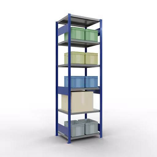 Produktbild Nr 13 des Artikels Grundregal, Fachbodenregal Stecksystem MULTIplus250, 2500 x 750 x 600 mm (HxBxT), 6 Fachböden, Längenriegel, RAL 5010 enzianblau/verzinkt/verzinkt Abbildung Nr 13 des Artikels Grundregal, Fachbodenregal Stecksystem MULTIplus250, 2500 x 750 x 600 mm (HxBxT), 6 Fachböden, Längenriegel, RAL 5010 enzianblau/verzinkt/verzinkt aus der Produktgruppe Stecksystem von der Marke Schulte Lagertechnik